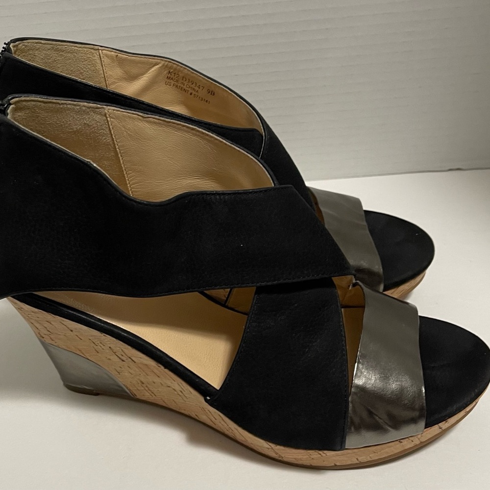 Cole Haan Stylish Black and Silver Wedge Sandals
